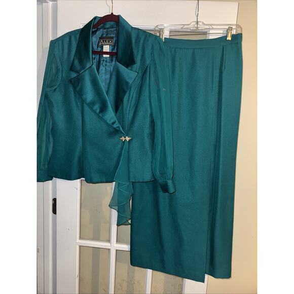ALEX EVENINGS Chiffon Satin Sheer Illusion Sleeves Brooch Wrap Jacket Top 16 set - Picture 1 of 15